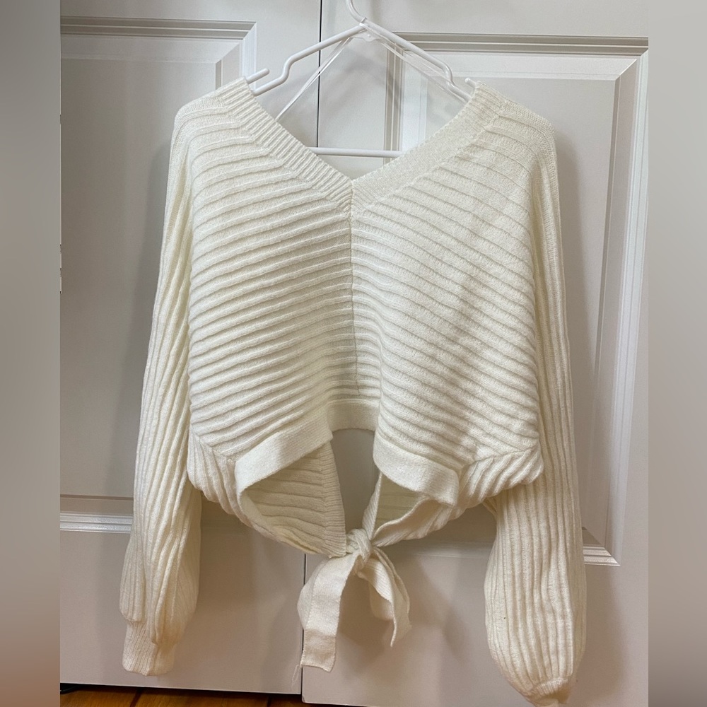 Plain Beige Cropped Backless Tie Sweatshirt In Size XS